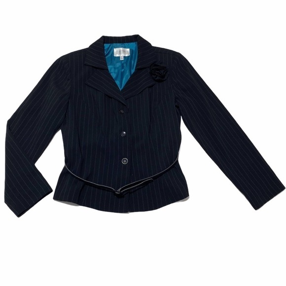 JULIAN Taylor Black White Pinstripe Jacket Size 14 - Picture 6 of 15